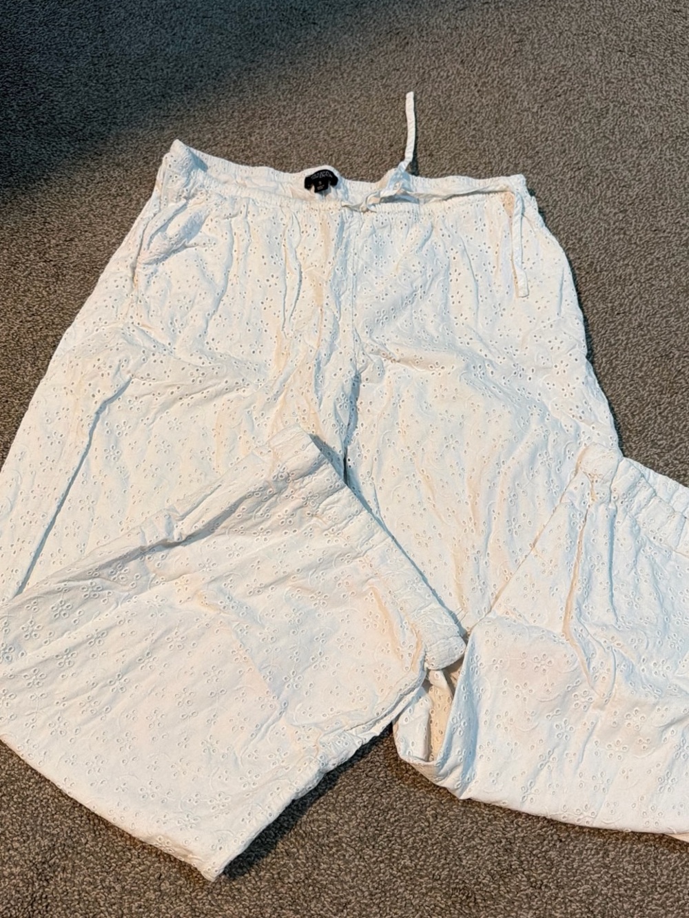 White Eyelet Drawstring Low Rise Linen Pants
